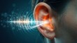 © Masque - Close-up of a human ear receiving sound waves visualized as an audio equalizer.
