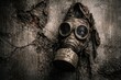 © The 2R Artificiality - Cracked concrete wall showcasing an aged gas mask