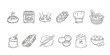 © Olena Hnatiuk - Artisan bakery bread icon set in minimalist line art style. Features fresh sourdough loaf, round buns, flaky croissant, baguette, and braided bread. Perfect for bakery branding and menu icons.