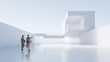 © master1305 - Businessmen discussing futuristic architectural concept in minimal white urban environment. Concept of project planning, investment decision, real estate development and modern city design.