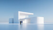 © master1305 - Couple of professionals exploring modern luxury villa with curved architecture design. Concept of premium real estate, lifestyle aspiration, architectural innovation and property selection.
