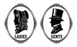© Artem - Ladies and gents restroom sign with vintage profile silhouette