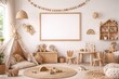 © AbstractAI - Decorative frame mock up in a playful kids space with Bohemian and Nordic themes