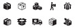 © Roberto_Caravelli - Logistics, delivery and packaging icon set. Cardboard box, shipping service, warehouse and fragile cargo symbols. Vector illustration.