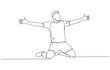 © Stockline - Soccer player celebrating a goal one line drawing arms wide line art single football celebration celebrating champion tournament kneeling excitement achievement motivation athletic