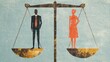 © Rajims Creations - Gender equality and balance concept with man and woman on weighing scale