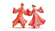 © NikahGeh - Joyful Dance of 3D Figurines in Vibrant Red and Pink Floral Traditional Robes