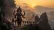 © Ganesha88 - Ganesh guiding travelers on mountain paths at sunrise epic landscape majestic viewpoint