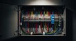 © Create by me - Industrial Electrical Distribution Panel Box with Organized Colorful Wires and Circuit Breakers