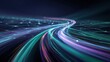 © boy - Streams of bright energy flow rapidly along a curved digital pathway against a dark background.