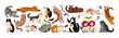 © Paper Trident - Doodle set of cute cats in different poses. Happy kitties play with yarn ball, have fun with toys. Naughty pets is lying and stretching. Domestic animals. Flat isolated vector illustrations on white