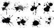 © BLACK MAN - Black ink spots Set of splashes, blots. Black inked splatter dirt stain splattered spray splash with drops blots isolated set on white background. Ink illustration.