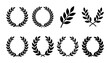 © Hafsa - Laurel wreath vector set, black olive leaf crown silhouettes, 8 heraldic victory symbols, organic foliage circular frames for awards and logos
