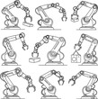 © Shewli - Industrial robotic arms in various positions, technical drawing