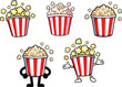 © Madusanka - Cute cartoon popcorn bucket collection, different variations, container filled with popcorn, bold outlines