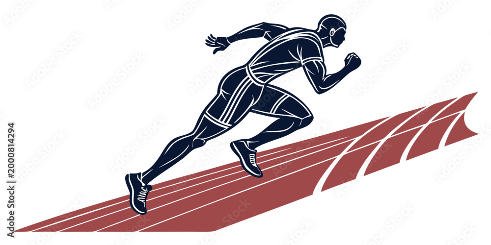Athletic sprinter silhouette on running track graphic with sprinter ...