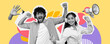 © Prostock-studio - Happy young indian couple dances and listens to their favorite music in headphones. They express joy and fun together against a bright yellow background in a studio setting.