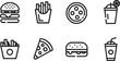 © Mohammod Foysal SSF. - Twelve black silhouette hamburger and cheeseburger icons showcasing different ingredient combinations and styles, food and drink icon set, burger, fries, pizza, coffee, bold minimal flat vector design