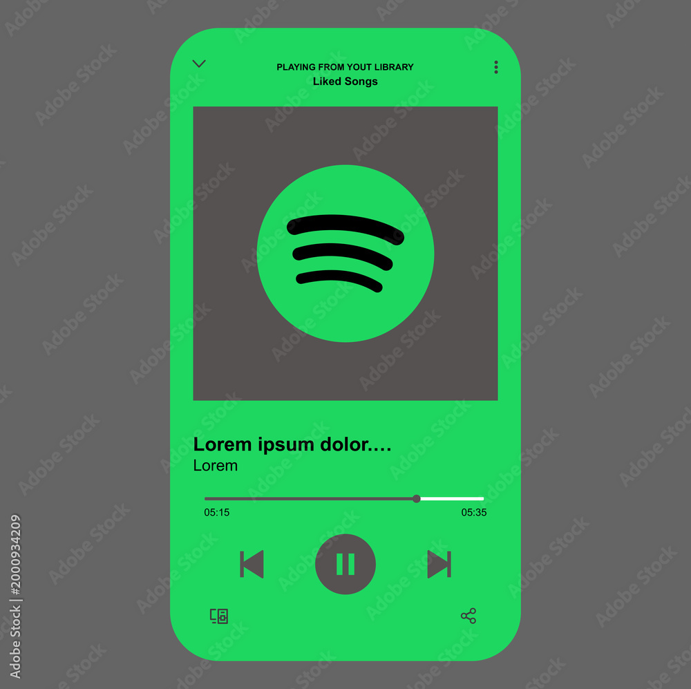 Spotify Control Buttons Spotify music player interface on a mobile device screen, audio ...