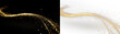 © tanandaa - Golden sparkles flowing isolated on transparent and black background, with black and white sections, light overlay, PNG