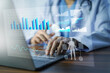 © Suriyo - Doctor analyzing medical data with futuristic interface, healthcare analytics and digital transformation concept.