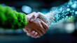 © Aliaksandra - Handshake between nature and digital technology, symbolizing green innovation, sustainable partnerships, and future business solutions