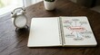 © Mary Patricia - Open notebook displays a mind map illustrating the concept of traineeship with related terms like career training and skills beside a small alarm clock apprenticeship profession
