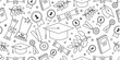 © Predi - Graduation theme pattern background. Seamless graduation attributes doodle pattern. Graduation supplies icon. Set of graduation attributes icon.