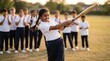 © 5 Grace Media - Young Girl Playing Cricket with Friends on a Sunny Day.