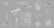 © kume111000 - Transparent adhesive plastic tape pieces and cross for fixing isolated on transparent background. Crumpled glue plastic sticky tape for photo and paper fixture.