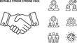 ©  GraphixaX - Editable stroke teamwork and collaboration icon pack featuring handshake, team management, partnership, people, and global connection symbols