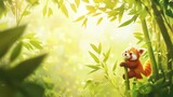 Cute Red Panda Cartoon Character in a Bamboo Forest Setting