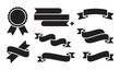 © Tamanna - Set of black vector ribbons and round award badge design elements for labeling purposes.