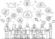 © Bohemia - Business team brainstorming, creative strategy, meeting icons, flat line illustration, office collaboration