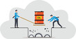 © Adnan - Business partners lifting an oil barrel from a pit.