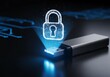 © Shayful Islam GFX - Digital security concept glowing lock and data storage device illustration
