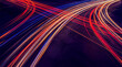 © Jacqueline - Abstract long exposure photograph showcasing vibrant red and blue light trails converging on a dark asphalt surface.