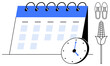 © robu_s - Time management, event scheduling, agriculture planning, productivity, lifestyle balance, seasonal activities. Minimalist calendar with clock, shoes and wheat icon. Time management and event
