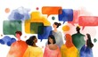 © Kabon - Diverse people communicate ideas in a colorful, abstract conversation