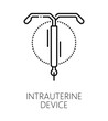 © Vector Tradition - Intrauterine device gynecology medical line icon or pictogram. Urinary health outline symbol, pregnancy healthcare thin line vector icon. Reproductive medicine, gynecology sign with medical equipment