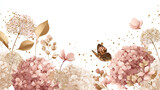 watercolor botanical butterfly and flowers texture template background. Design for wedding, vip cover, poster, rsvp moderncard.Valentine's Day	