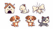 © Yadi - Cute cartoon dogs and cats playing.