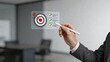 © Emma - Business man holding digital tablet with target bullseye and checklist success concept achieving goals planning strategy modern office technology workspace background