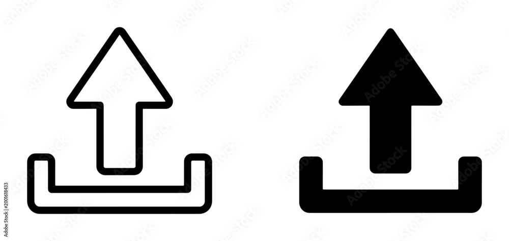 Upload icon set in outline and solid styles, black arrow pointing up ...