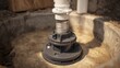 © TensorSpark - Sump pump placed in a concrete basin with discharge pipe, symbolizing basement water removal and pump installation service.