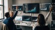 © Lo - Financial analysts and traders collaborating in an office environment, observing stock market data and growth charts on multiple screens.