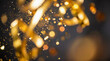 © Celt Studio - falling golden shiny confetti ribbons with blurred glowing bokeh over dark background representing festive celebration luxury new year birthday party grand event
