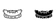 © Idris Stock  - Grilled sausage with mustard or sauce topping linear and silhouette icons set of fried bratwurst on bread or garnish base snack symbols collection isolated vector illustrations on white background.