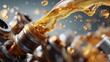 © Premium_art - Flowing golden liquid over metallic engine components in a dynamic composition.