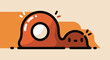 © Muaz - An abstract, minimalist illustration of a cheerful, round, orange blob with a white circular eye, slithering across a beige background with orange geometric shapes